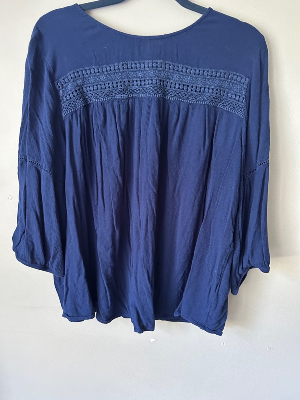 St. John's Bay Deep Blue Crochet Yoke Peasant Tunic